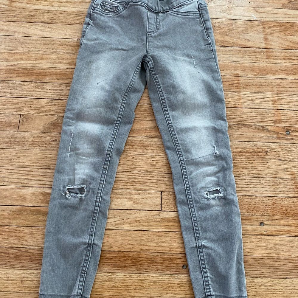 Justice Girl 8 Distressed Grey Pull On Slim Skinny Jeans